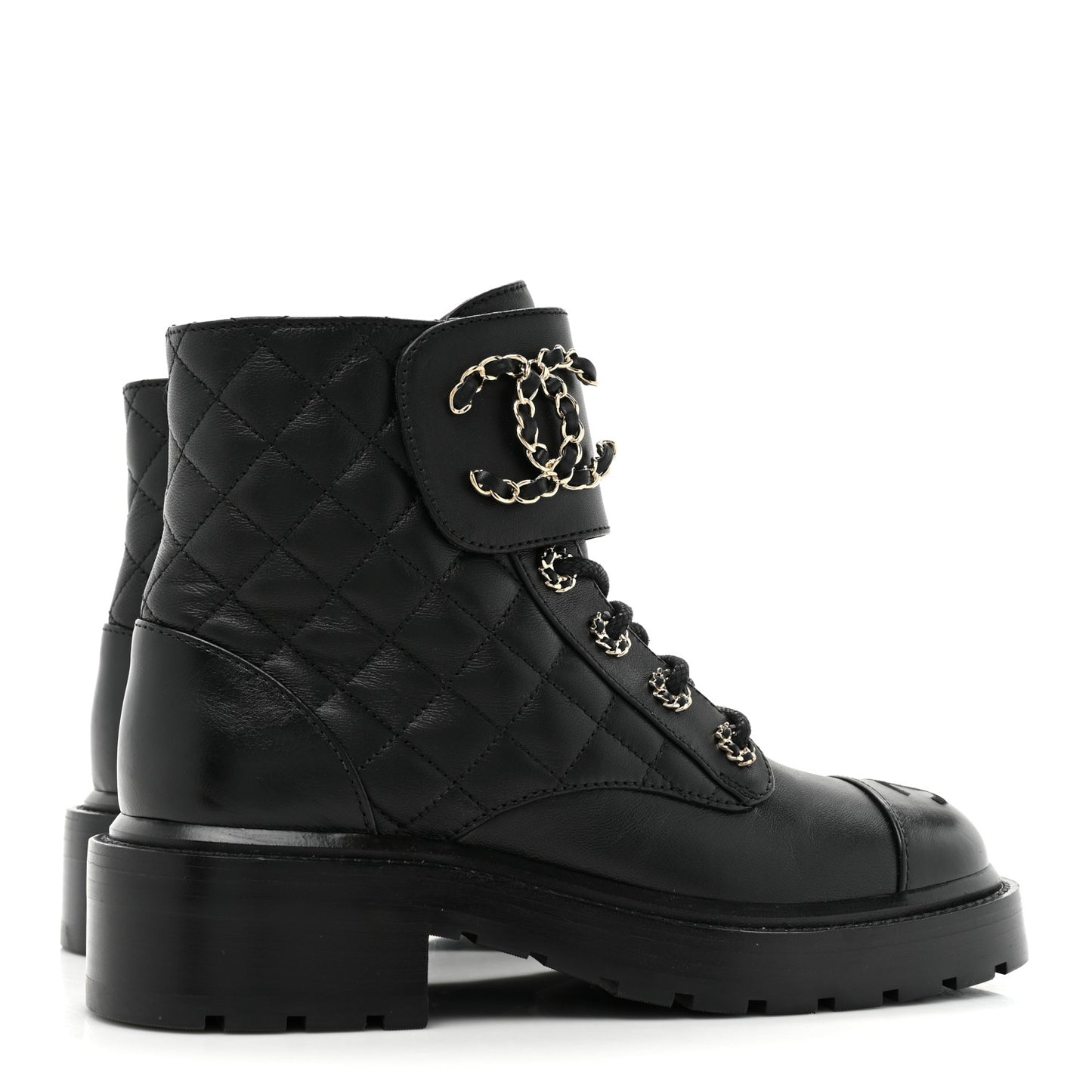 Lambskin Calfskin Quilted Lace Up Combat Boots 36 Black