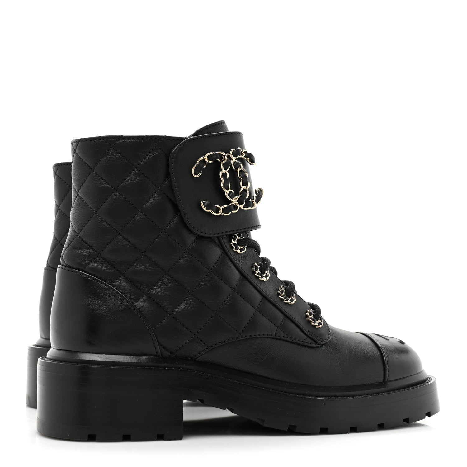 Chanel Lambskin Calfskin Quilted Lace Up Combat Boots 36 Black 4 of 8