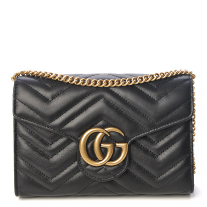 Gucci Calfskin Matelasse GG Marmont Chain Wallet Black 1 of 8