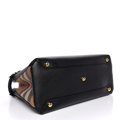 Burberry Grainy Calfskin House Check Medium Banner Tote Black 5 of 10