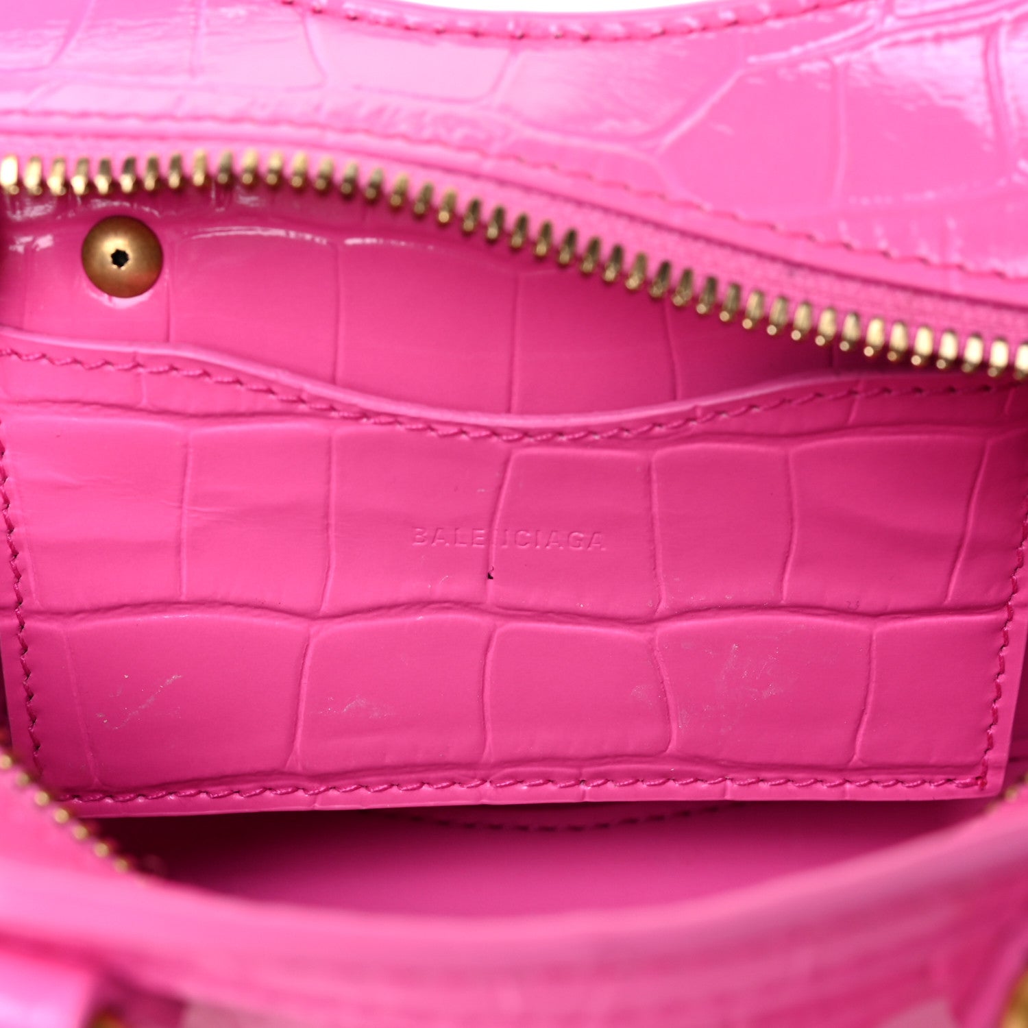 Balenciaga Calfskin Crocodile Embossed Neo Classic Gold Hardware Nano City Crossbody Neon Pink 15 of 22