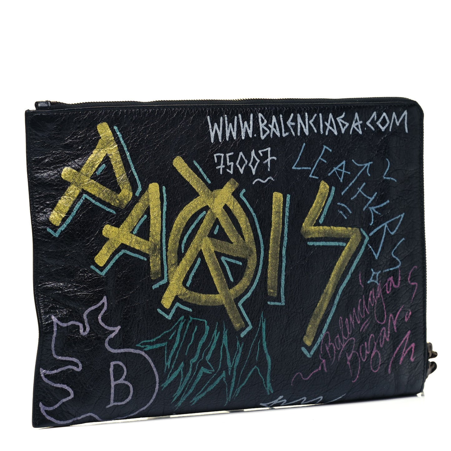 Agneau Classic Hardware Graffiti Small Pouch Black Multicolor