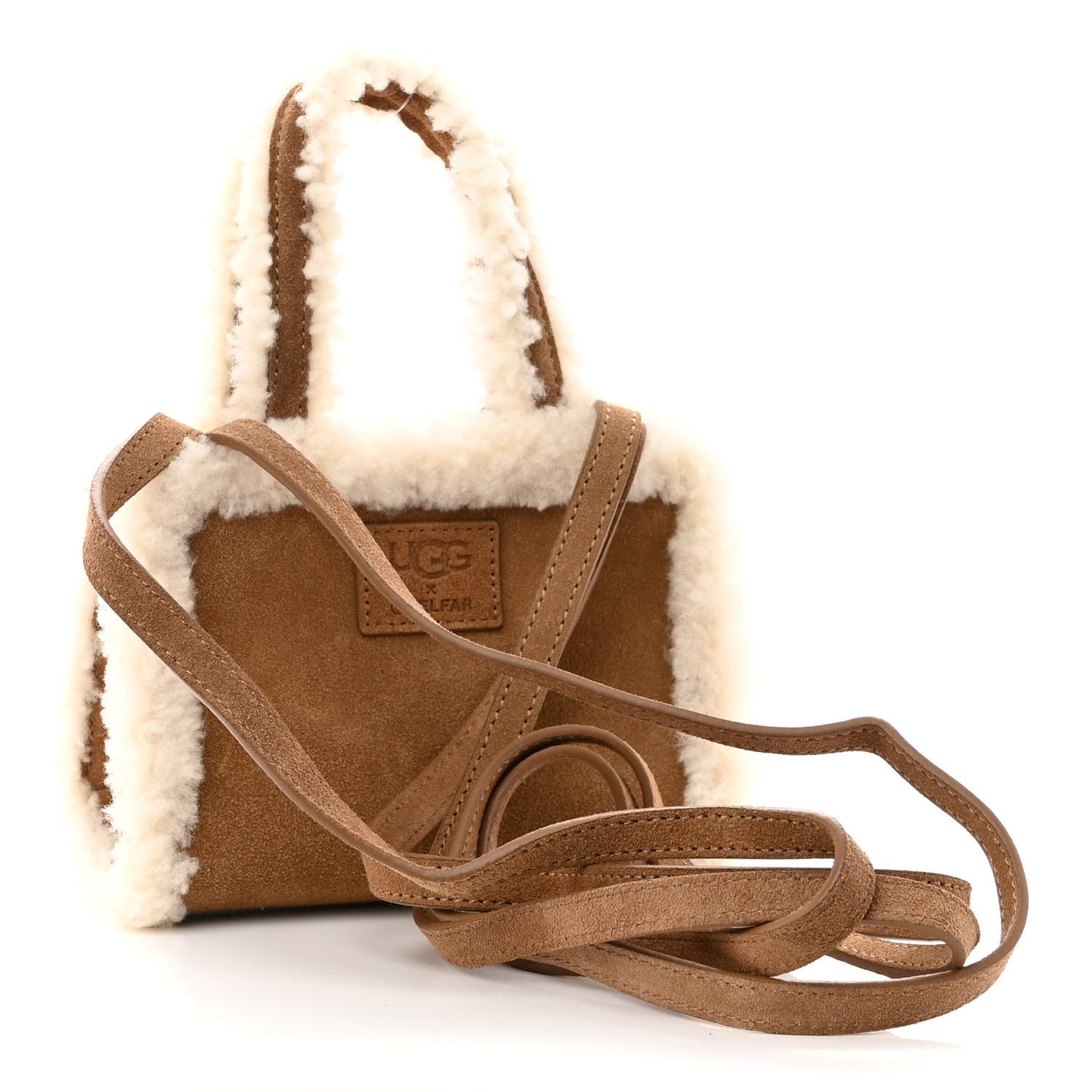 X UGG Suede Shearling Small Shopping Bag Chestnut