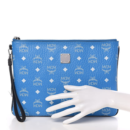 MCM Visetos Wristlet Zip Pouch Blue 2 of 9