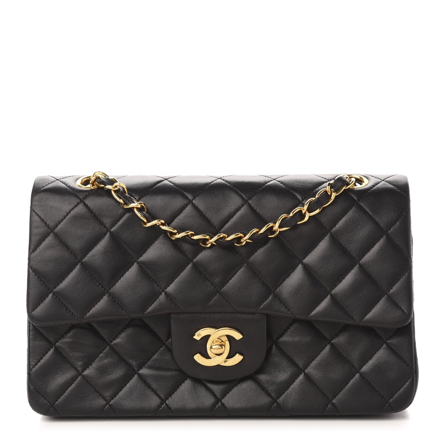 Lambskin Quilted Small Double Flap Black