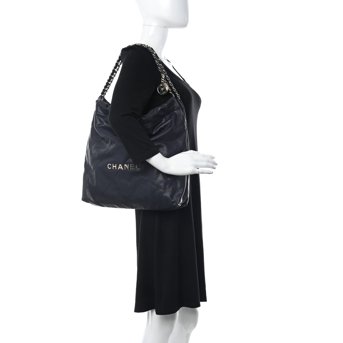 Shiny Caviar Quilted Chanel 22 Dark Blue
