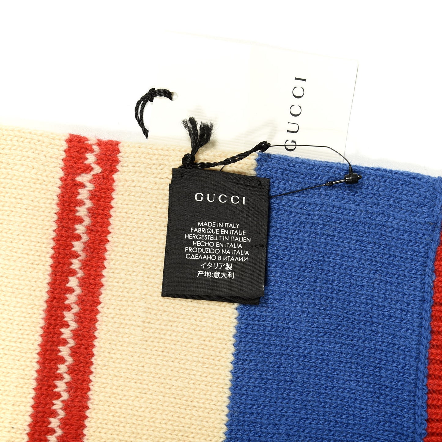 Wool Knit Shark Striped Scarf Blue Beige Red