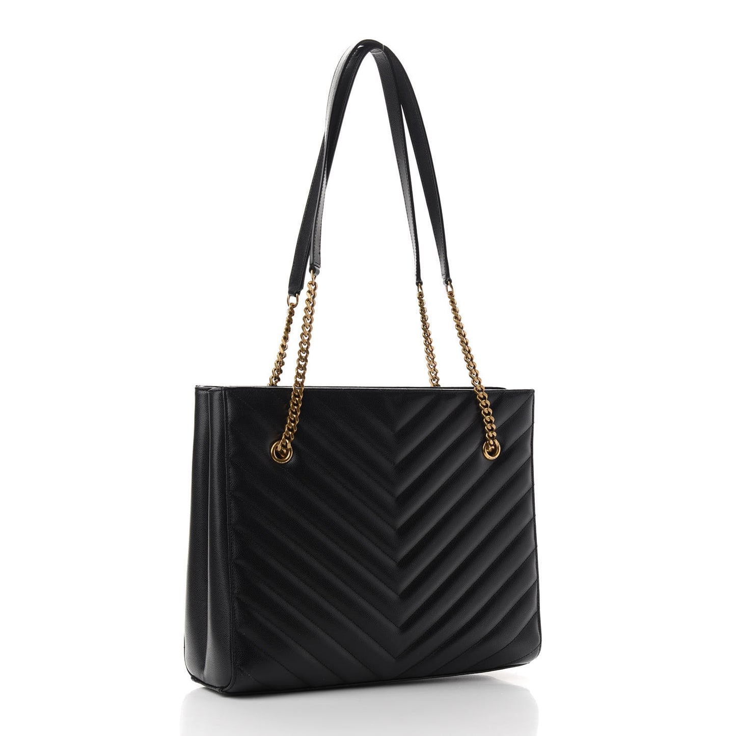 Grain De Poudre Matelasse Chevron Medium Tribeca Shopping Bag Black