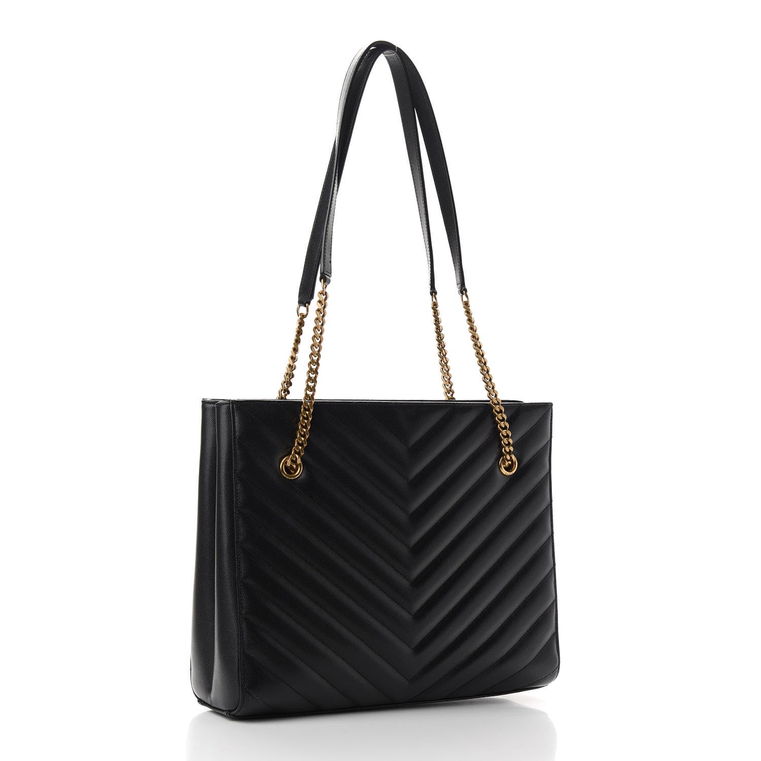 Saint Laurent Grain De Poudre Matelasse Chevron Medium Tribeca Shopping Bag Black 3 of 9