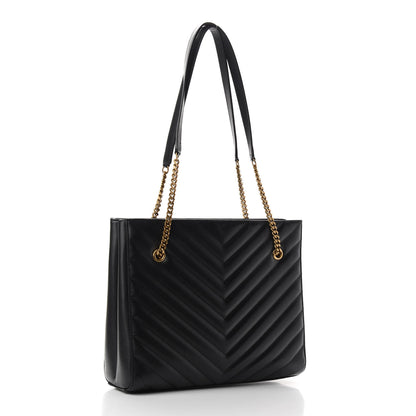 Saint Laurent Grain De Poudre Matelasse Chevron Medium Tribeca Shopping Bag Black 3 of 9