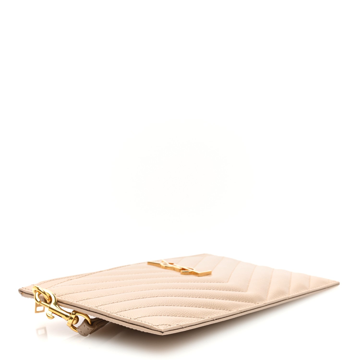 Saint Laurent Grain De Poudre Chevron Monogram Large Bill Pouch Dark Beige 4 of 6