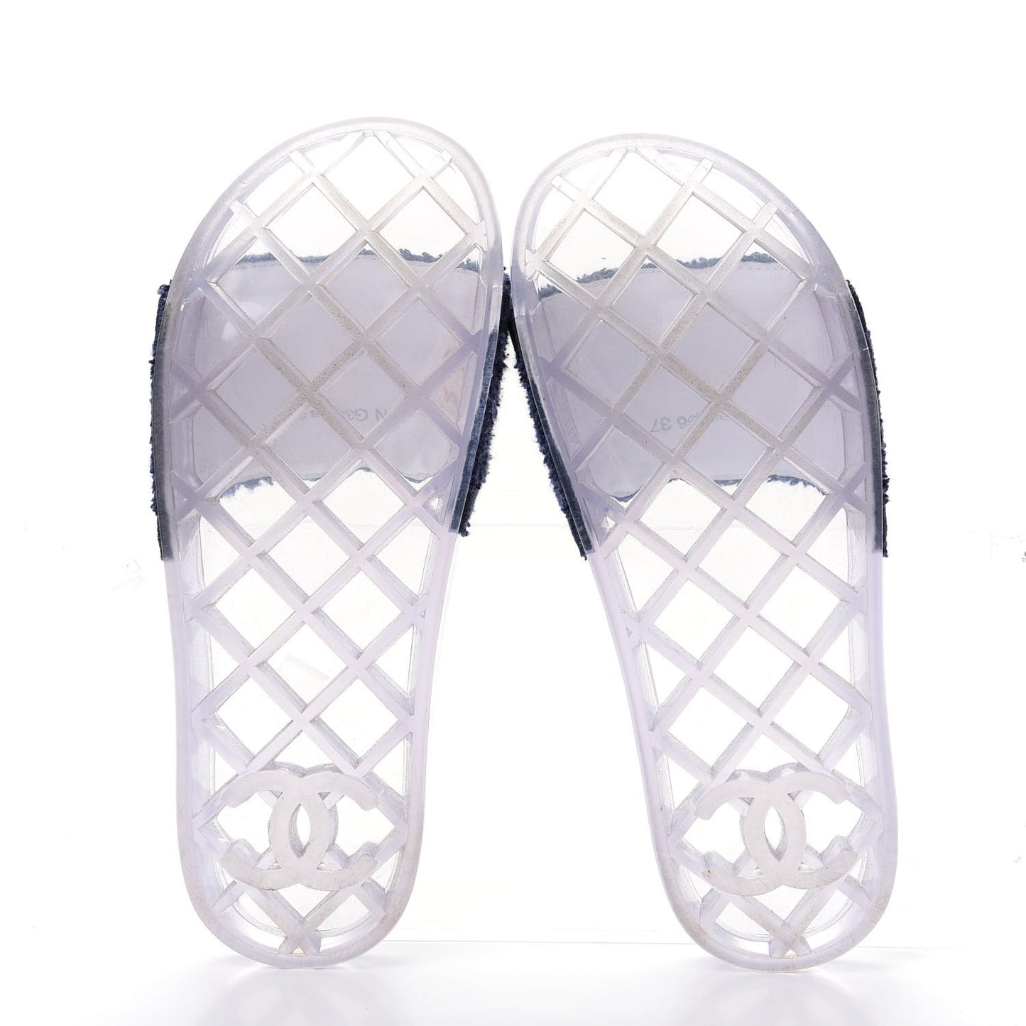 PVC Transparent Fabric CC Flat Slide Sandals 37 Navy
