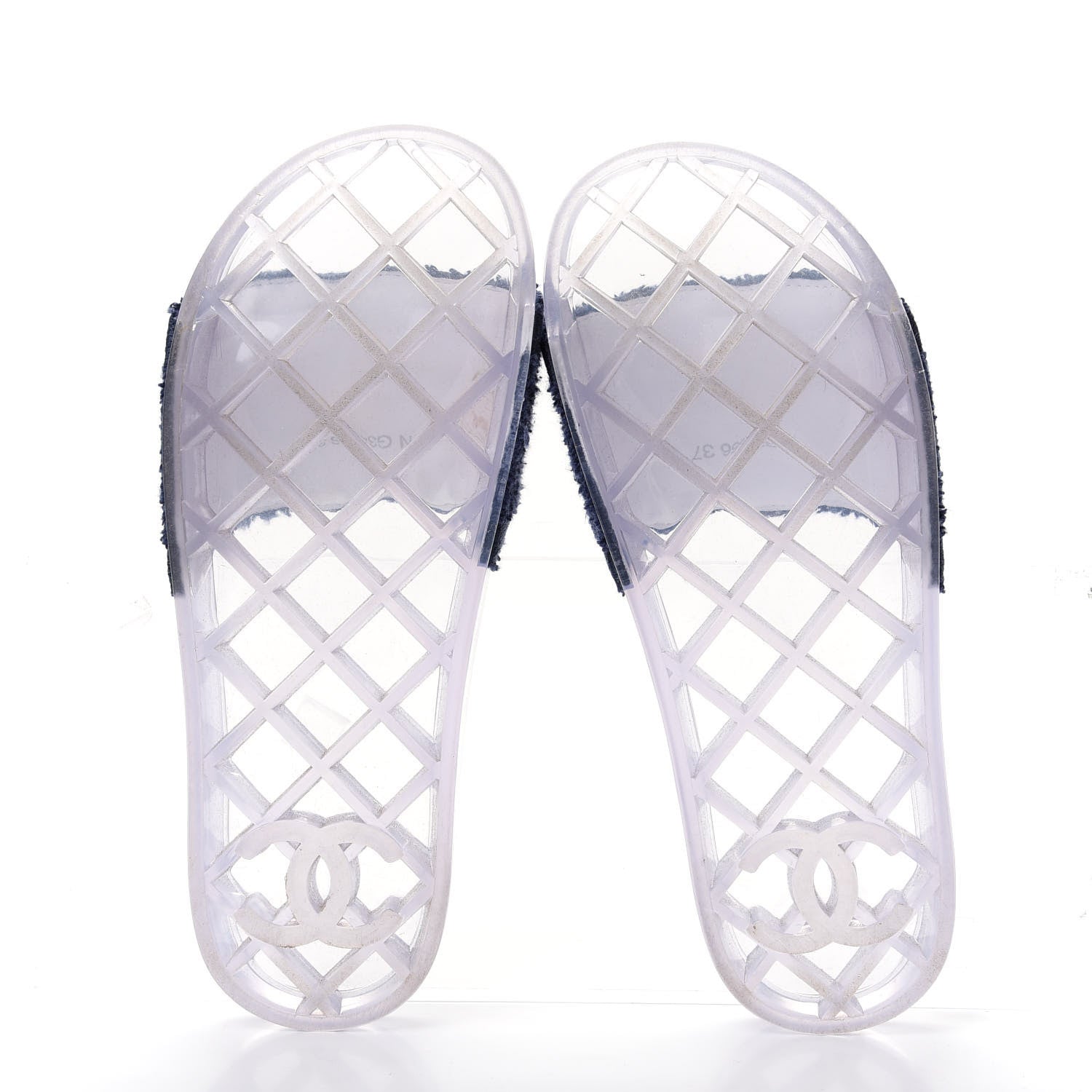 Chanel PVC Transparent Fabric CC Flat Slide Sandals 37 Navy 6 of 9