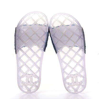 Chanel PVC Transparent Fabric CC Flat Slide Sandals 37 Navy 6 of 9