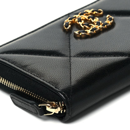 Chanel Shiny Goatskin Quilted Chanel 19 Long Zipped Around Wallet Black 8 of 9