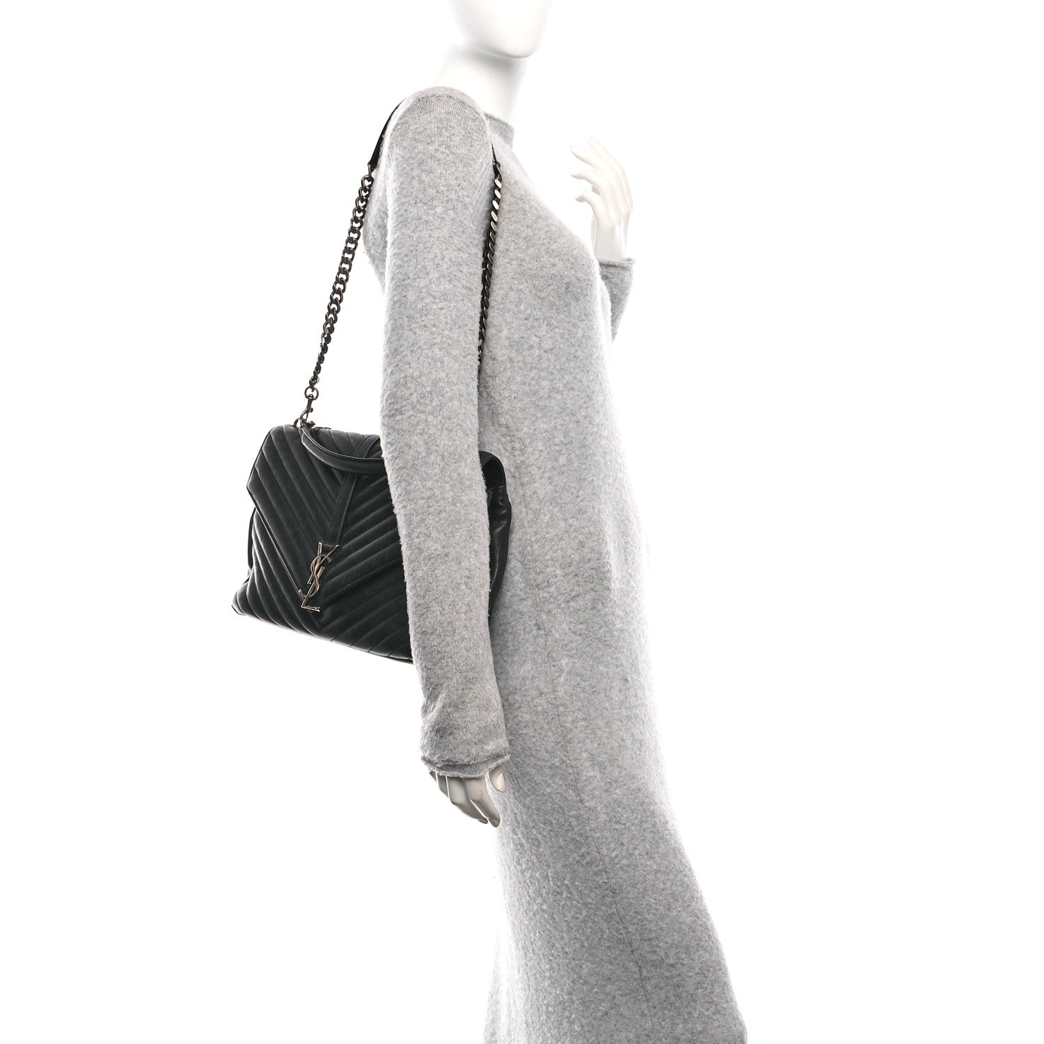 Saint Laurent Sheepskin Matelasse Chevron Monogram Large College Satchel Black 2 of 10