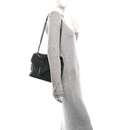 Saint Laurent Sheepskin Matelasse Chevron Monogram Large College Satchel Black 2 of 10