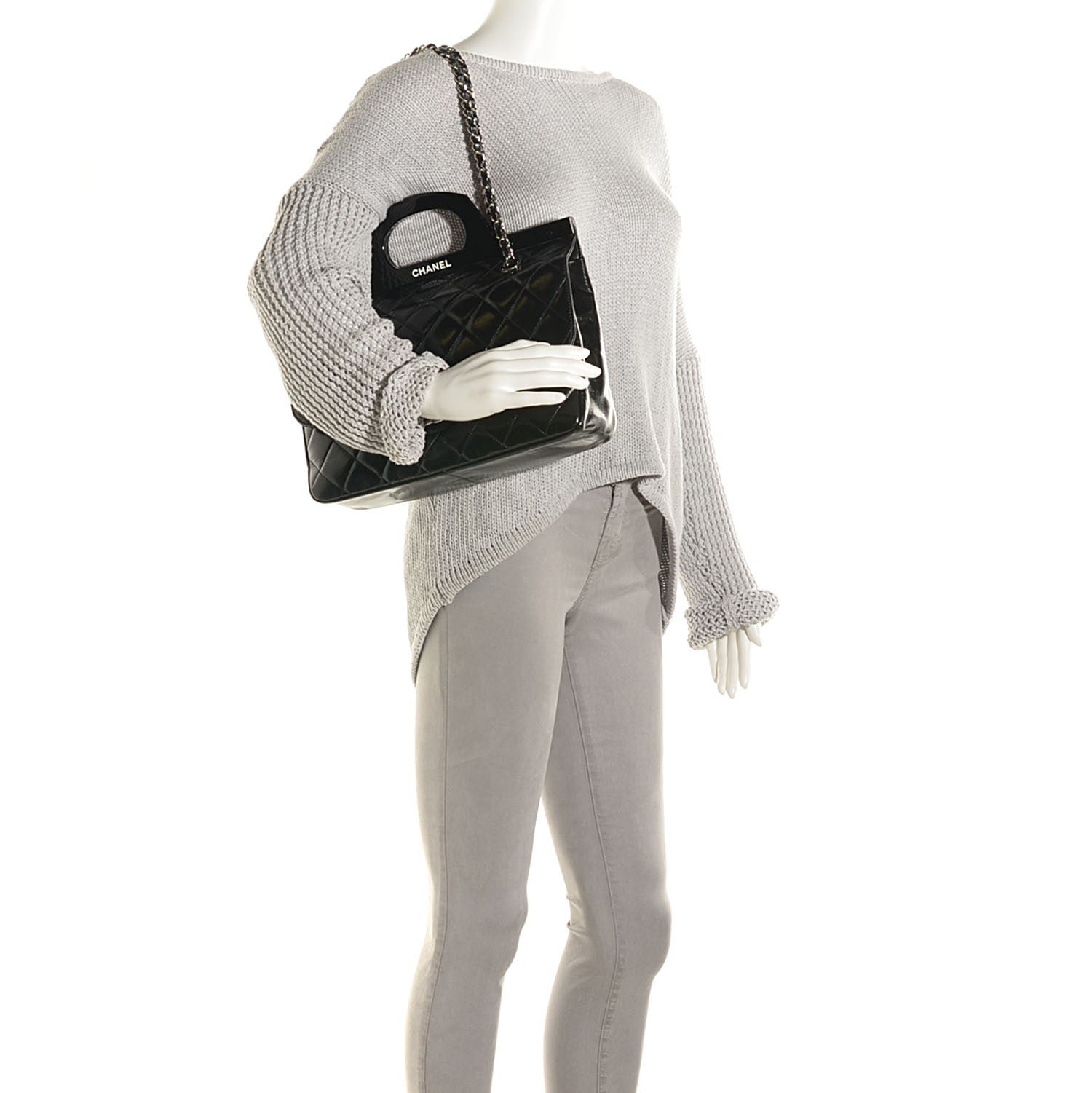 Chanel Glazed Calfskin Small CC Delivery Tote Black 2 of 9