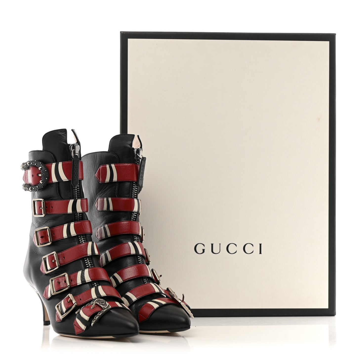 Calfskin Kingsnake Susan Ankle Boots 37.5 Black Red