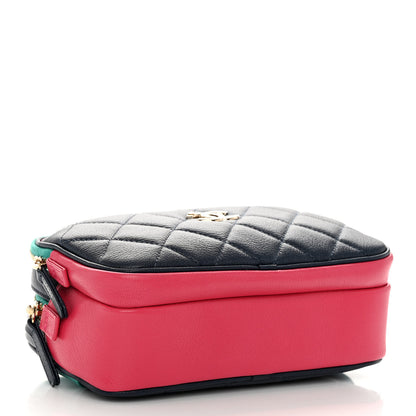 Chanel Goatskin Quilted Tri-Color In & Out Waist Bag Navy Turquoise Pink 5 of 14