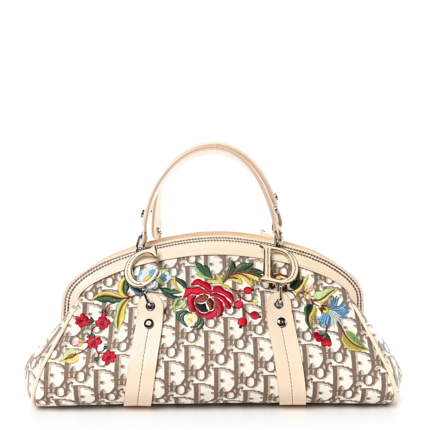 Monogram Vintage Flowers Frame Satchel Beige