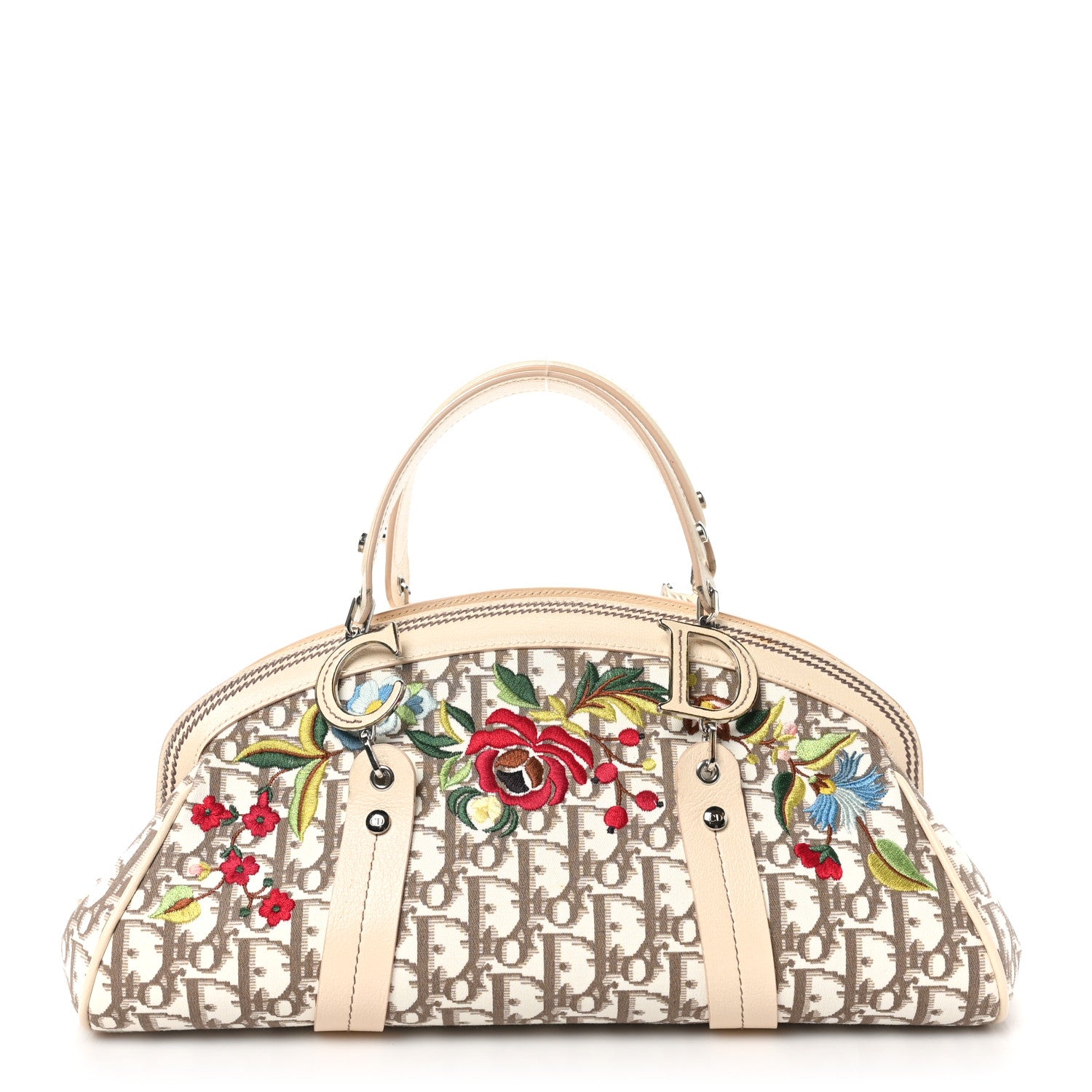 Christian Dior Monogram Vintage Flowers Frame Satchel Beige 1 of 13