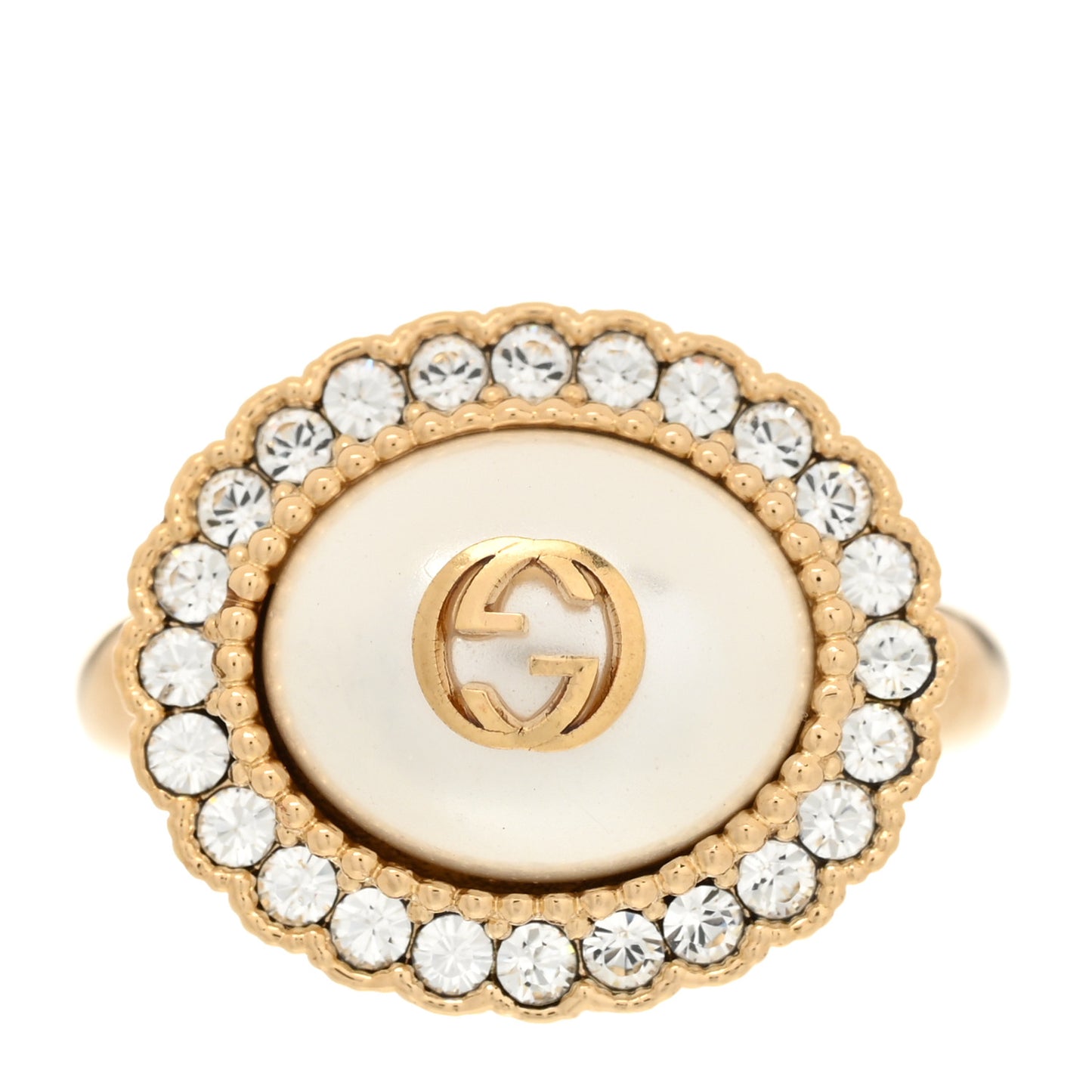 Metal Crystal Pearl Ring S Aged Gold