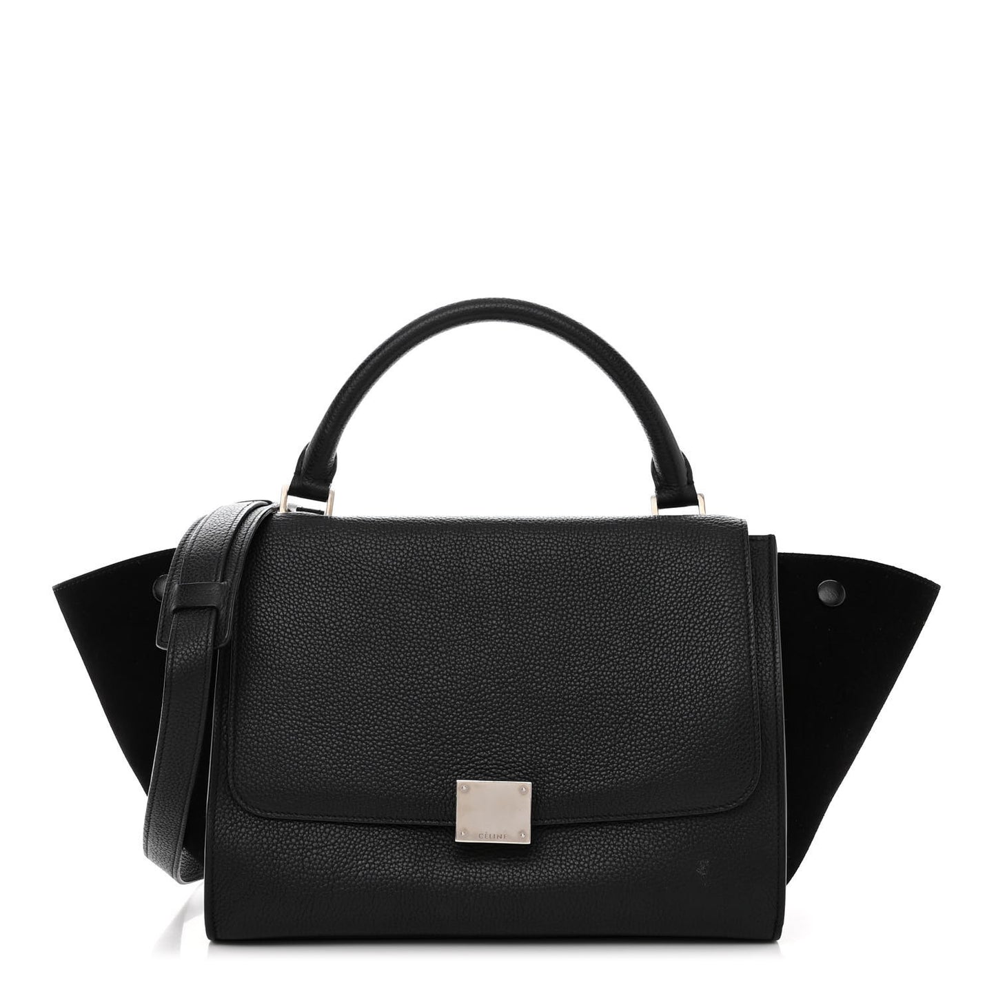 Drummed Calfskin Suede Small Trapeze Black