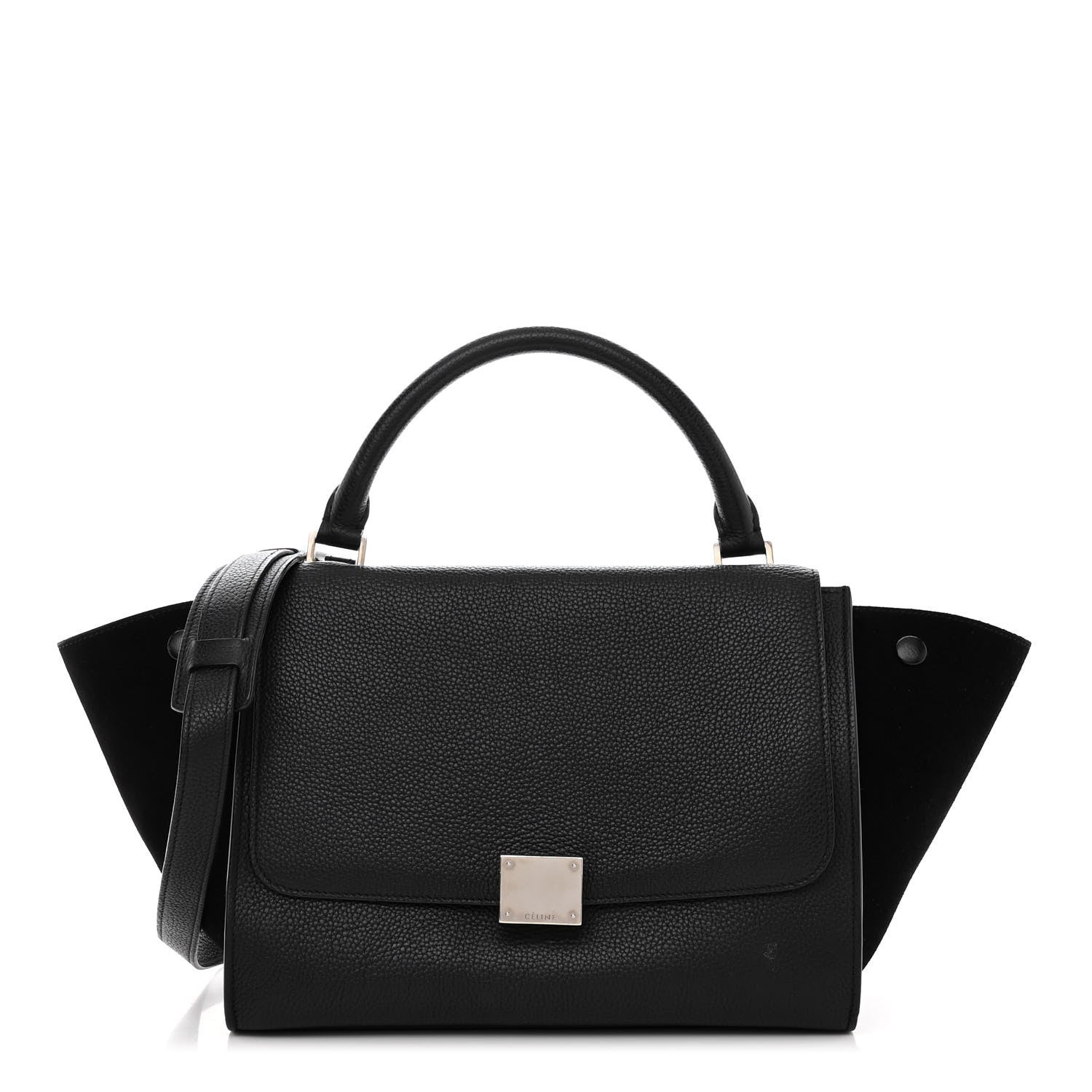 Celine Drummed Calfskin Suede Small Trapeze Black 1 of 10