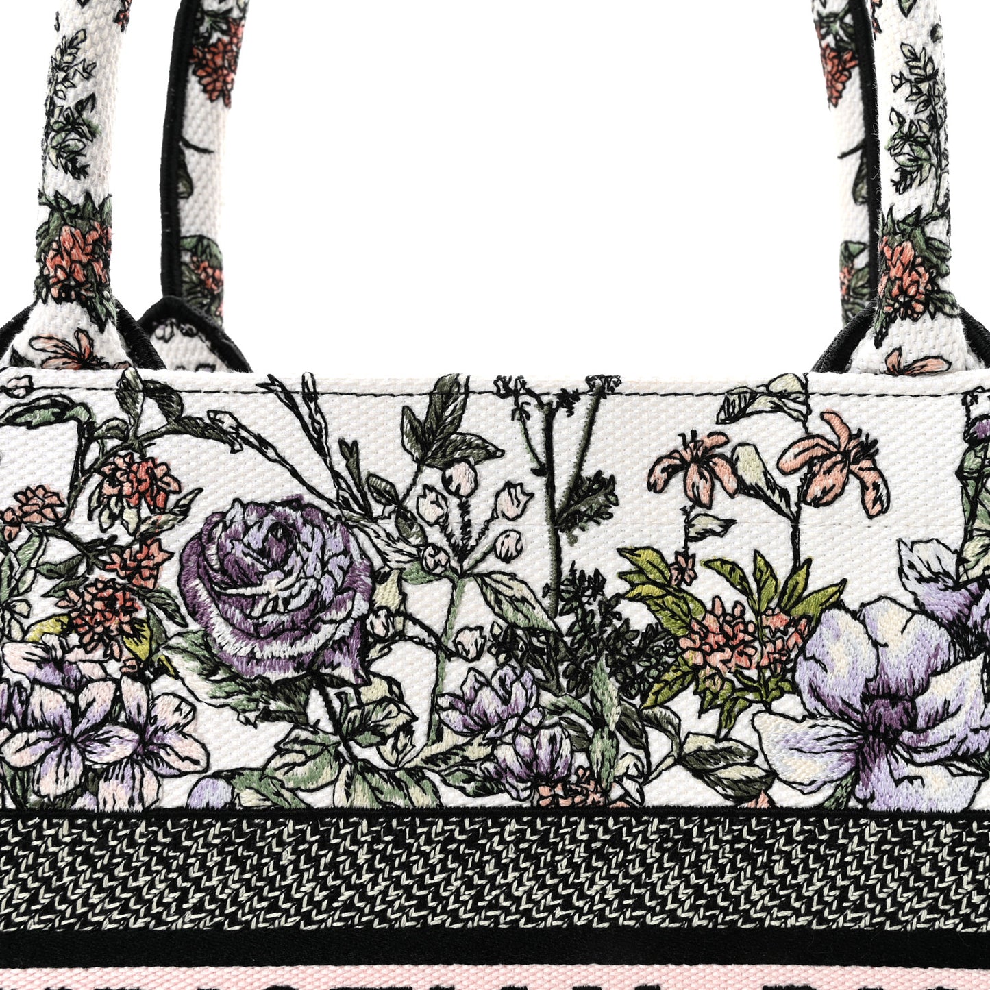 Canvas Embroidered Medium Flowers Book Tote White