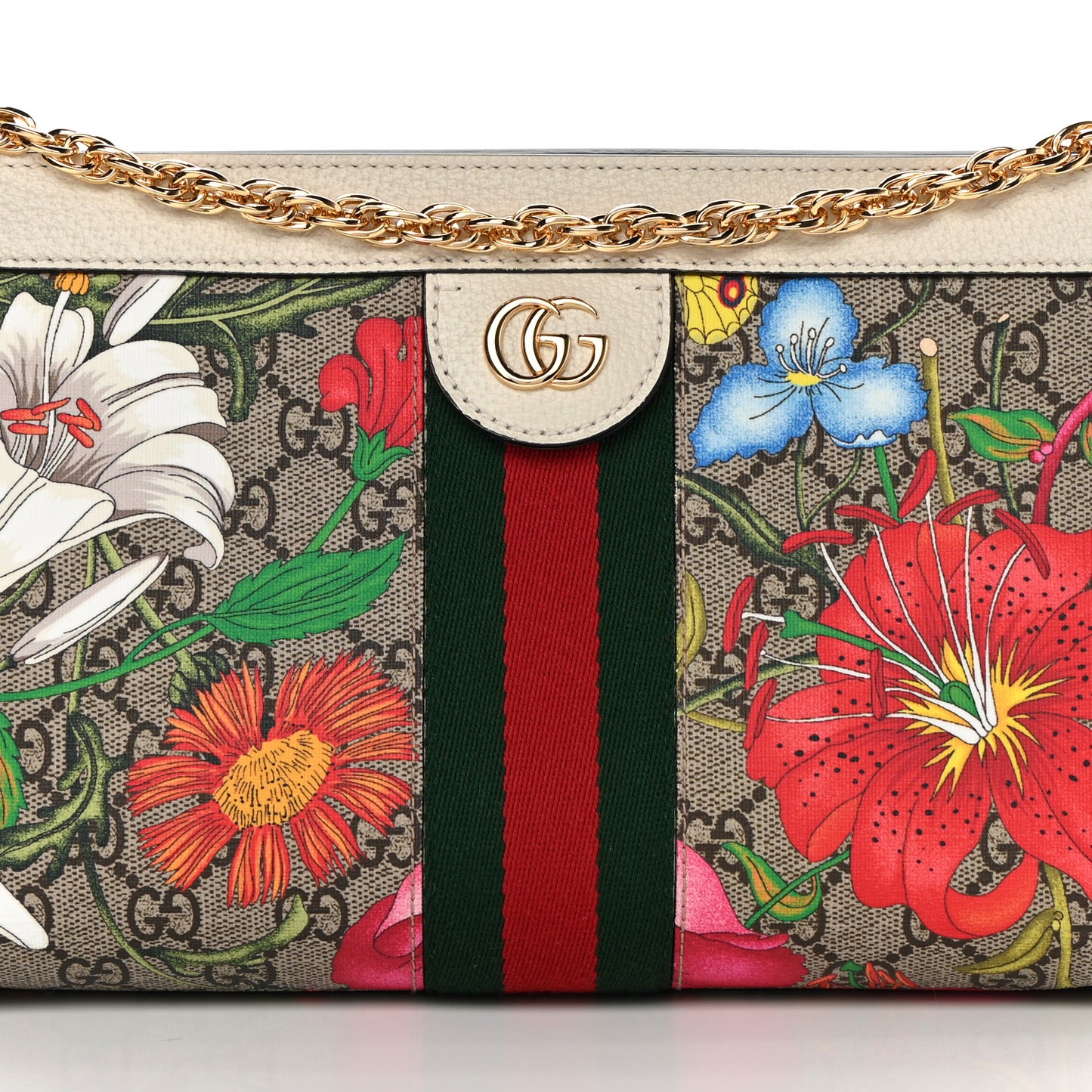 GG Supreme Monogram Flora Web Small Ophidia Chain Shoulder Bag White