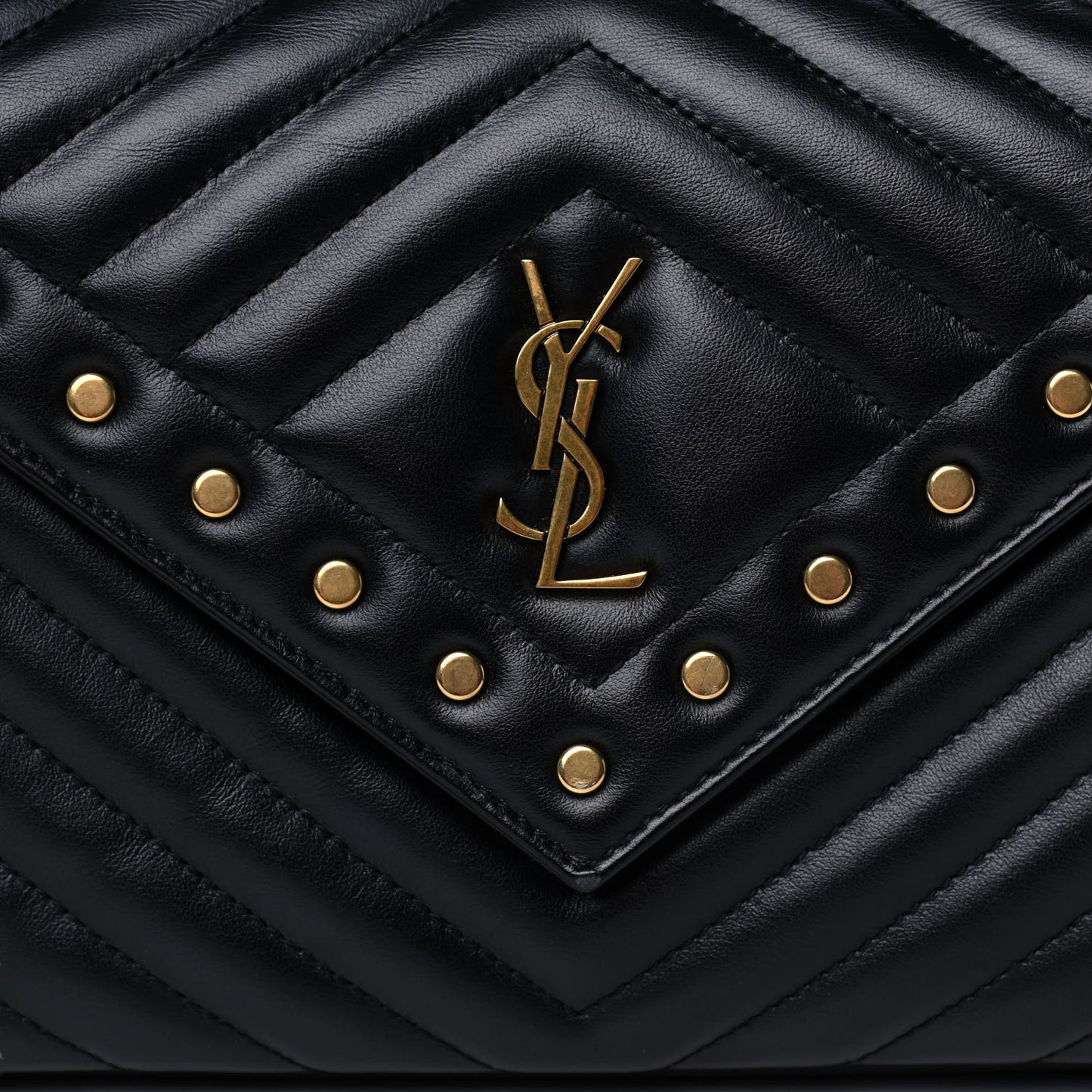Calfskin Matelasse Chevron Studded Monogram Medium College Bag Black