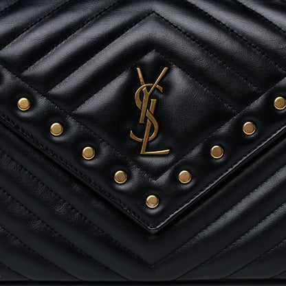 Saint Laurent Calfskin Matelasse Chevron Studded Monogram Medium College Bag Black 7 of 11