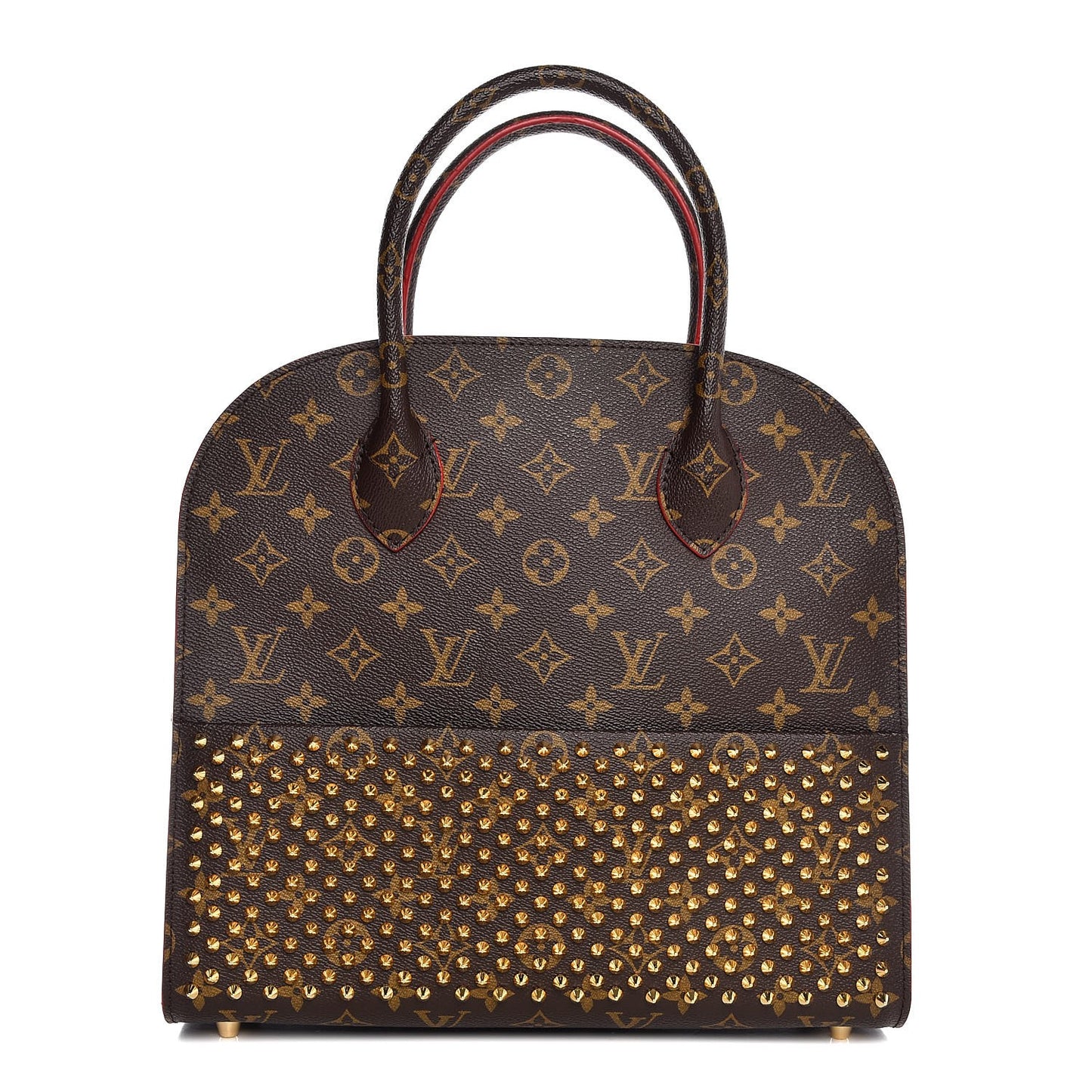 Monogram Calf Hair Spikes Iconoclasts Christian Louboutin Tote Red