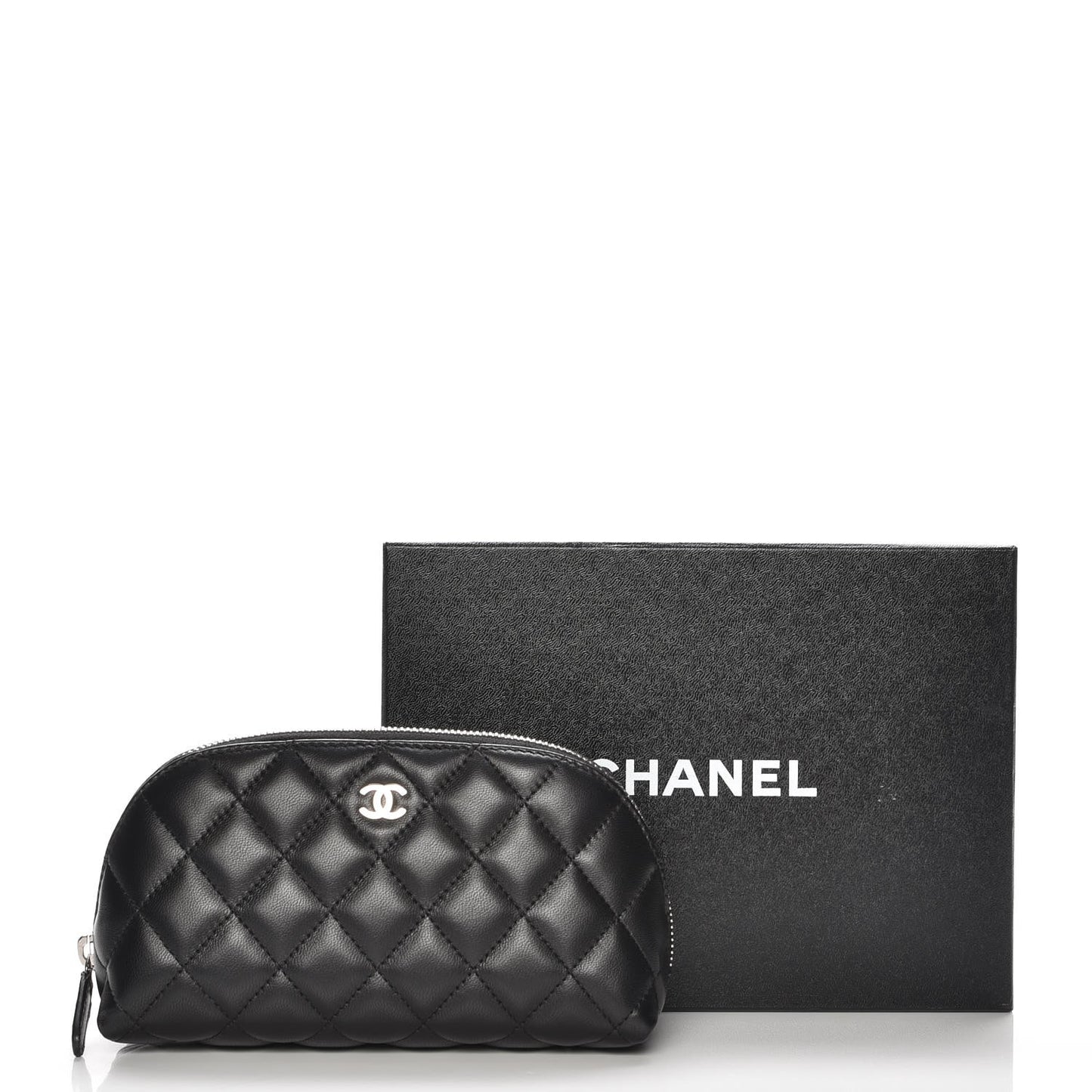 Lambskin Quilted Cosmetic Case Black