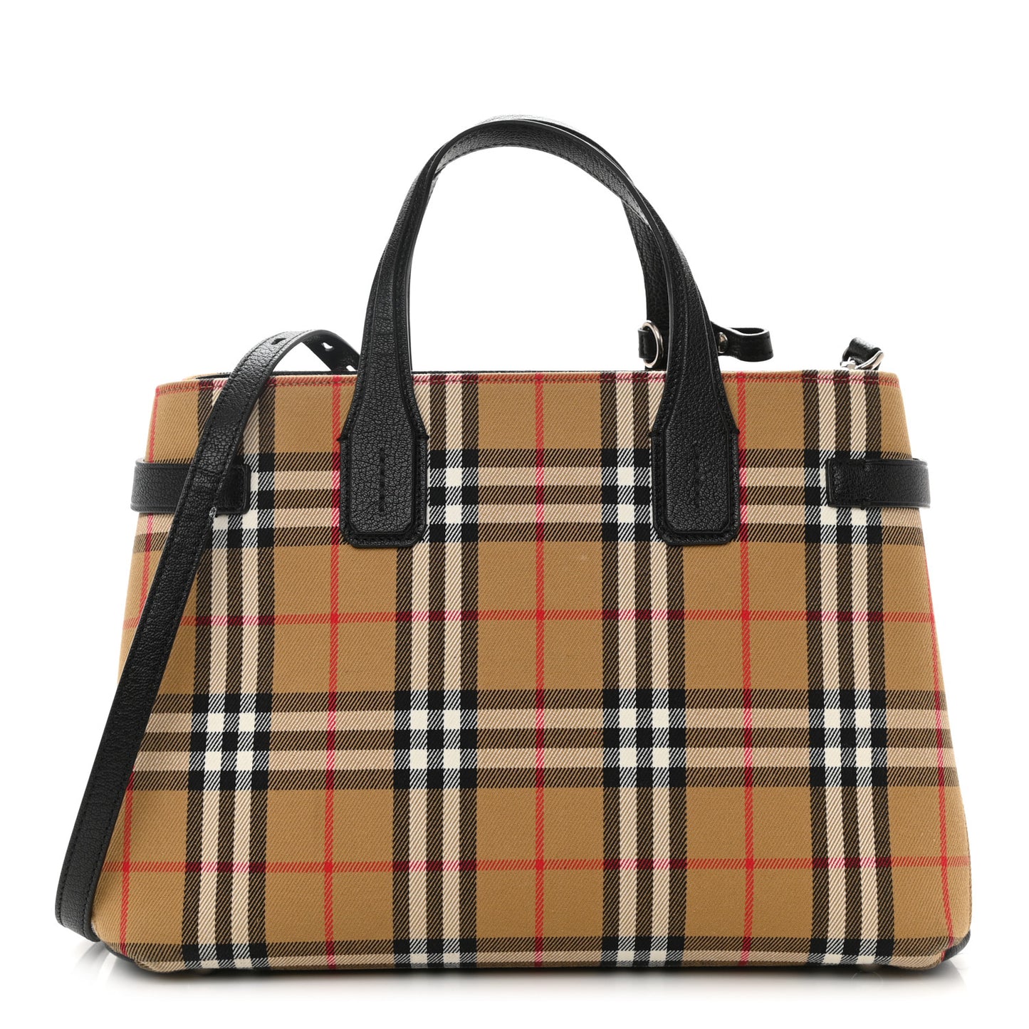 Goatskin Vintage Check Medium Banner Tote Black