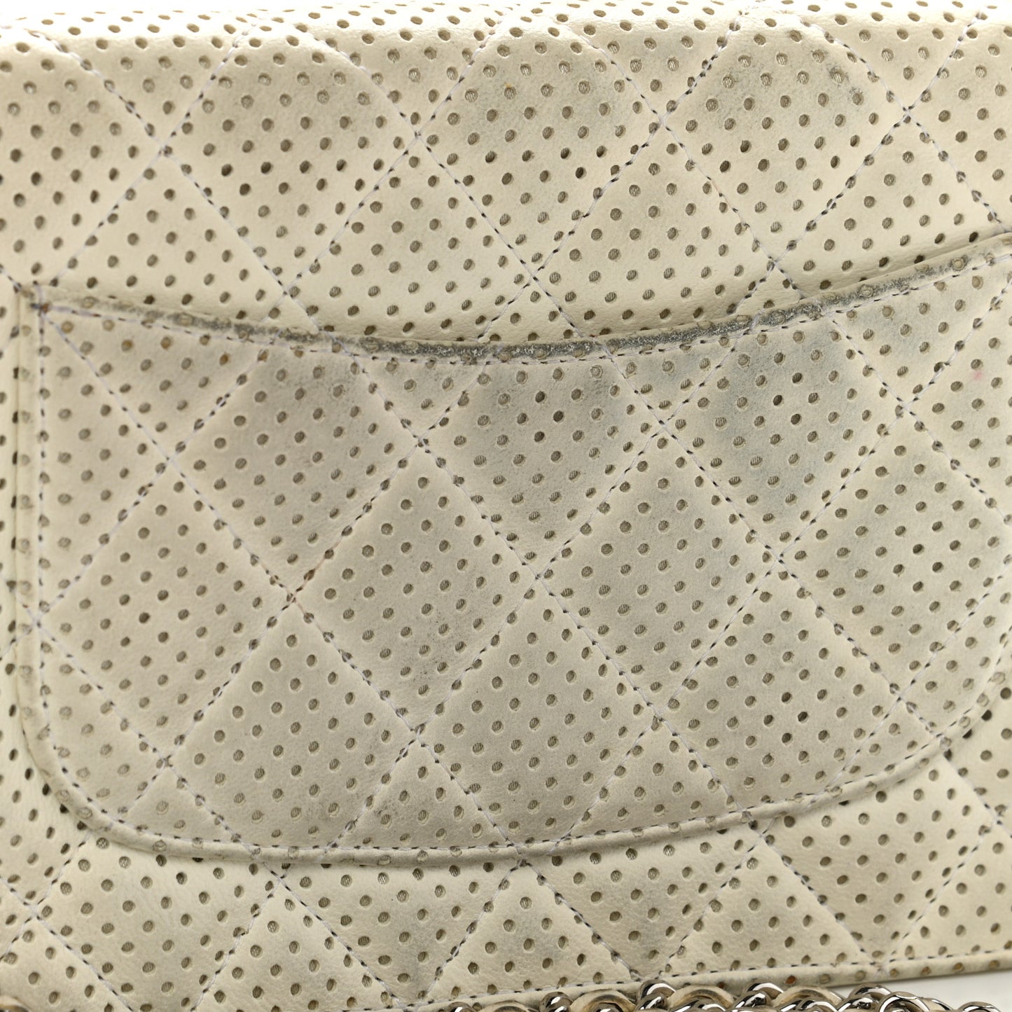 Perforated Lambskin Quilted Wallet On Chain WOC Beige