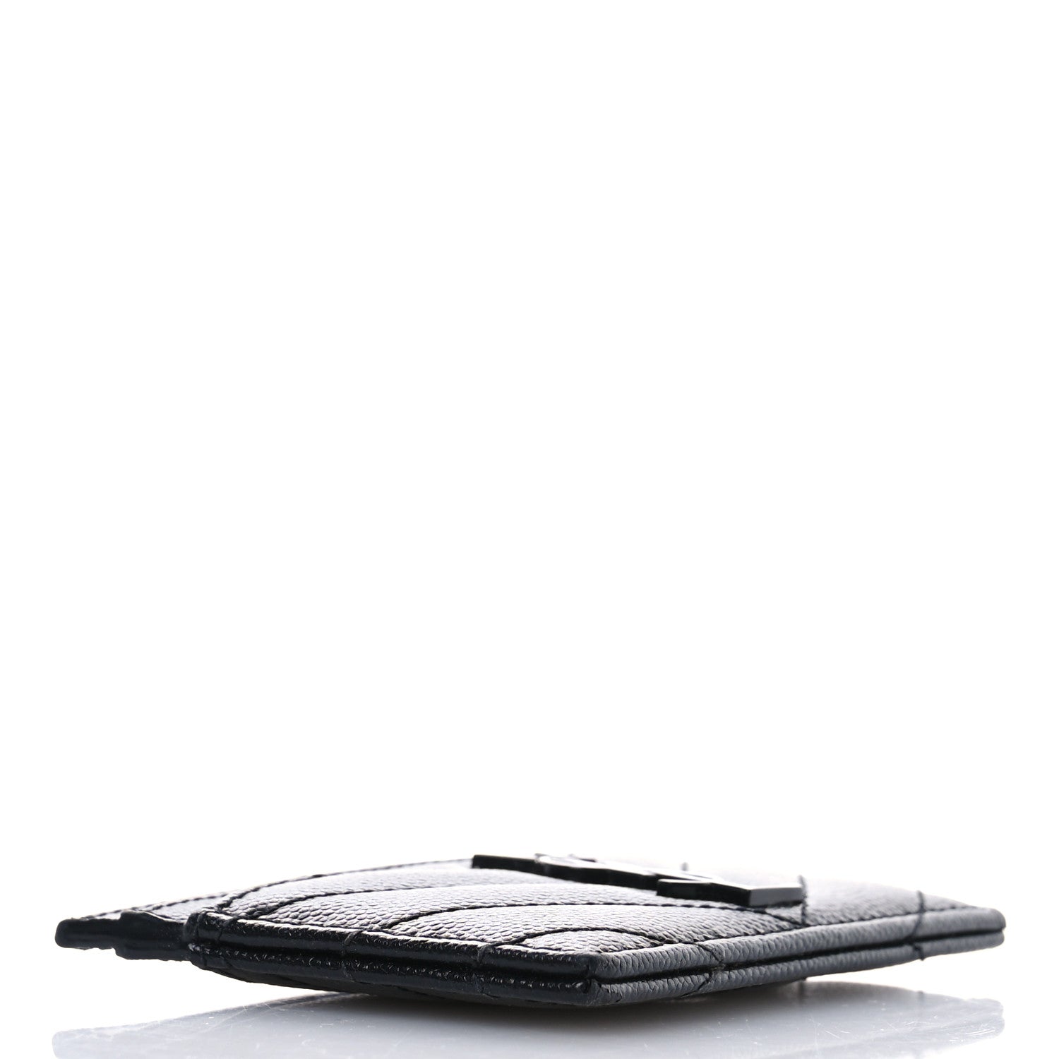Saint Laurent Grain De Poudre Matelasse Chevron Monochrome Monogram Credit Card Case Black 4 of 7
