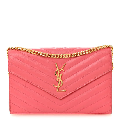 Saint Laurent Grain De Poudre Matelasse Chevron Monogram Chain Wallet Rose Clair 1 of 11