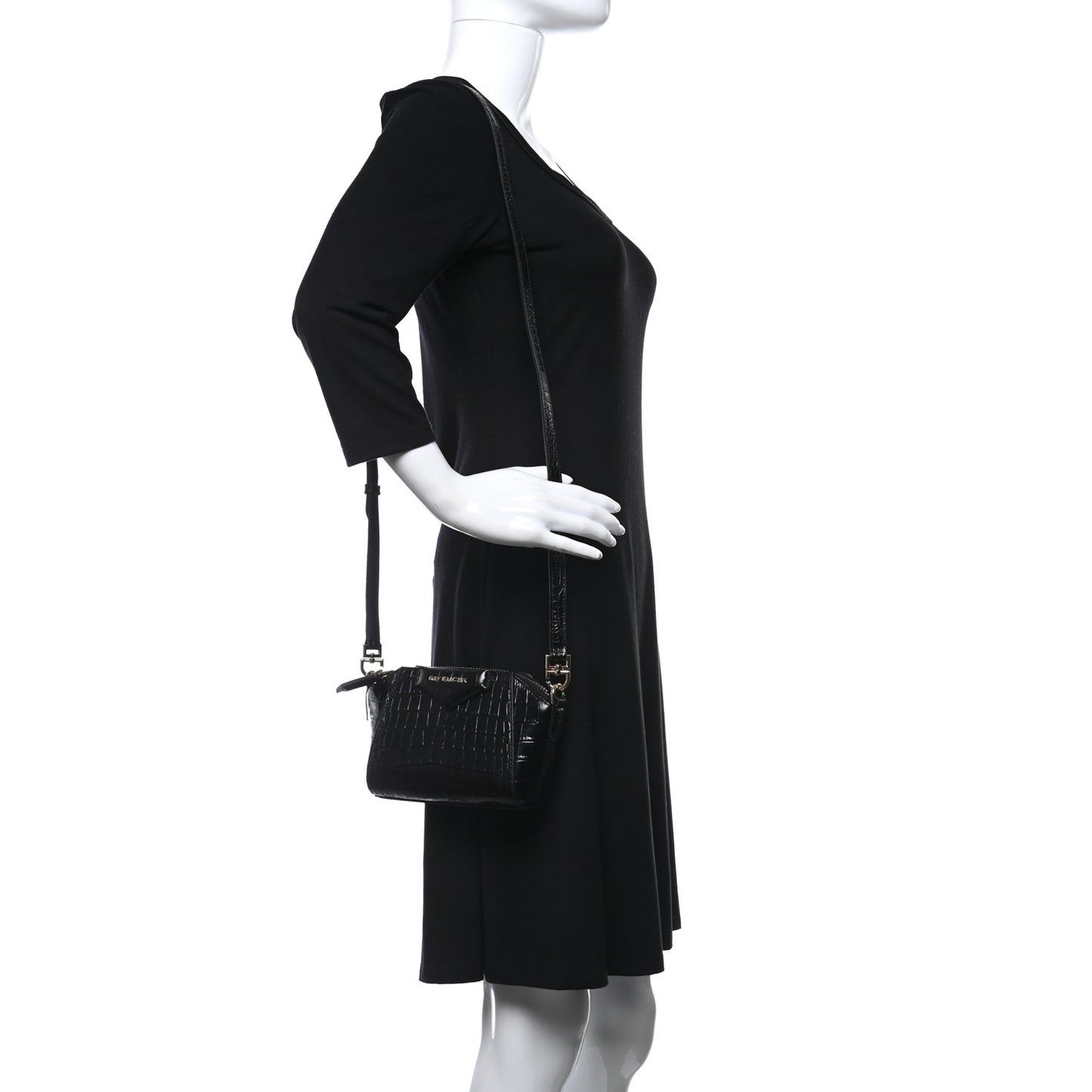 Calfskin Crocodile Embossed Nano Antigona Black