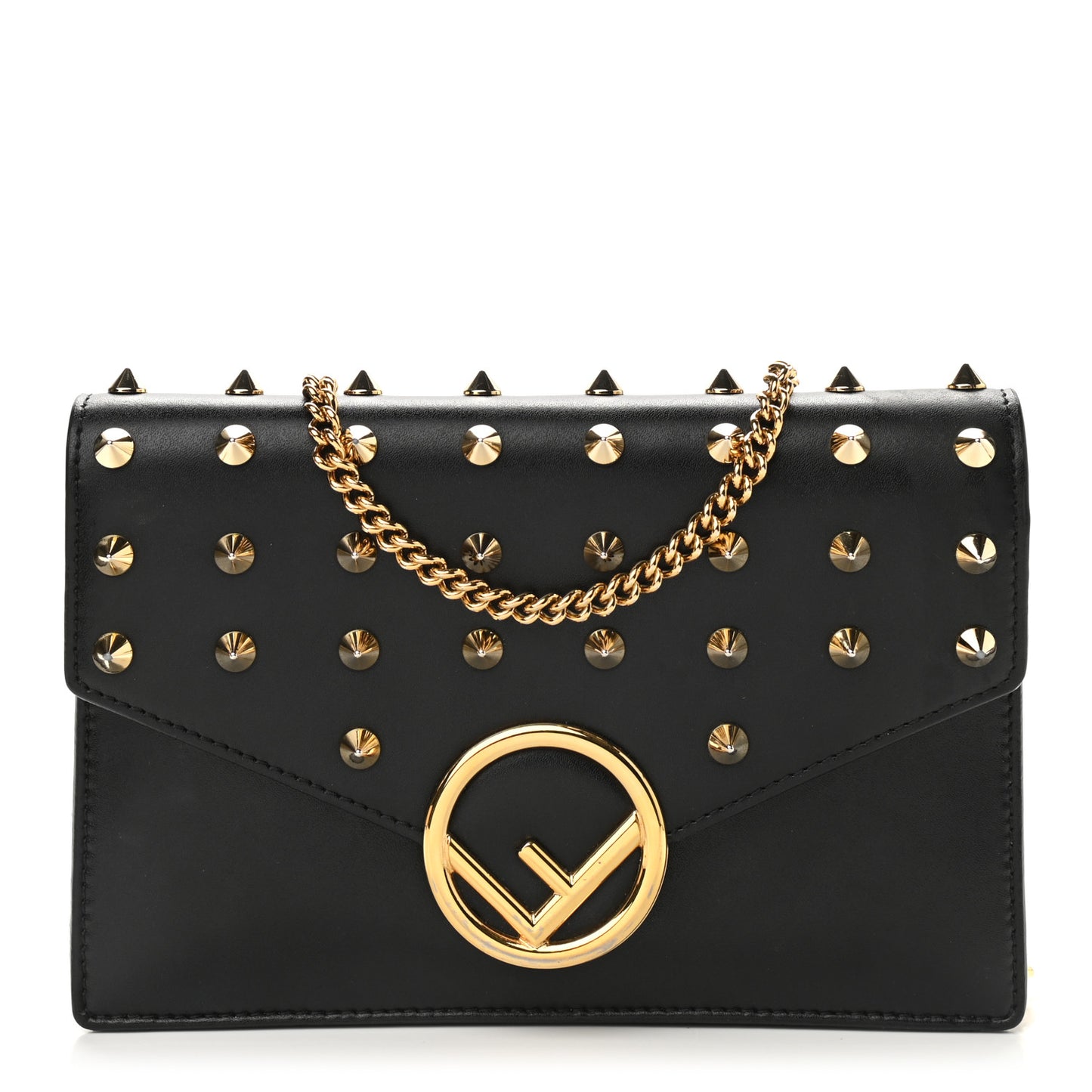 Vitello Liberty F is Fendi Studded Medium Envelope Wallet on Chain Black
