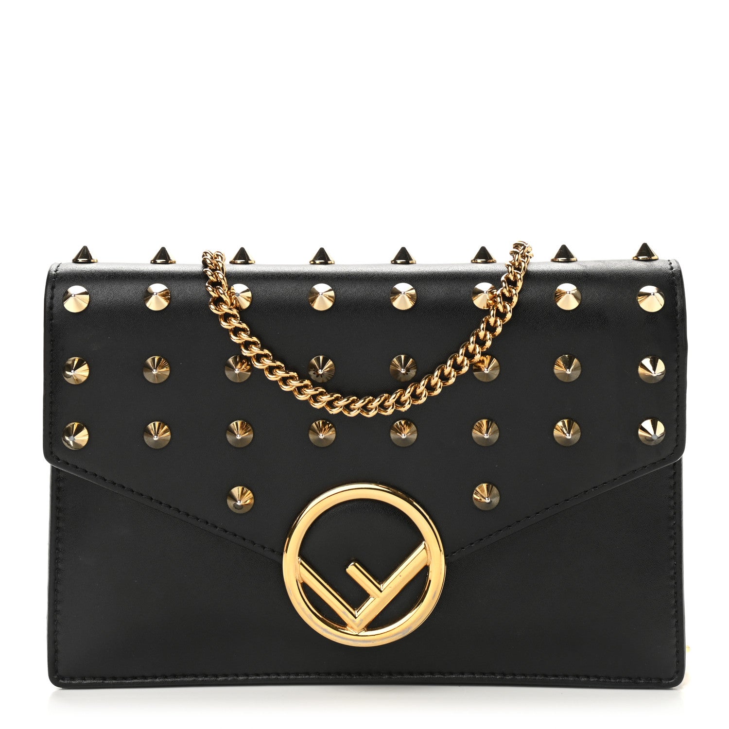 Fendi Vitello Liberty F is Fendi Studded Medium Envelope Wallet on Chain Black 1 of 10