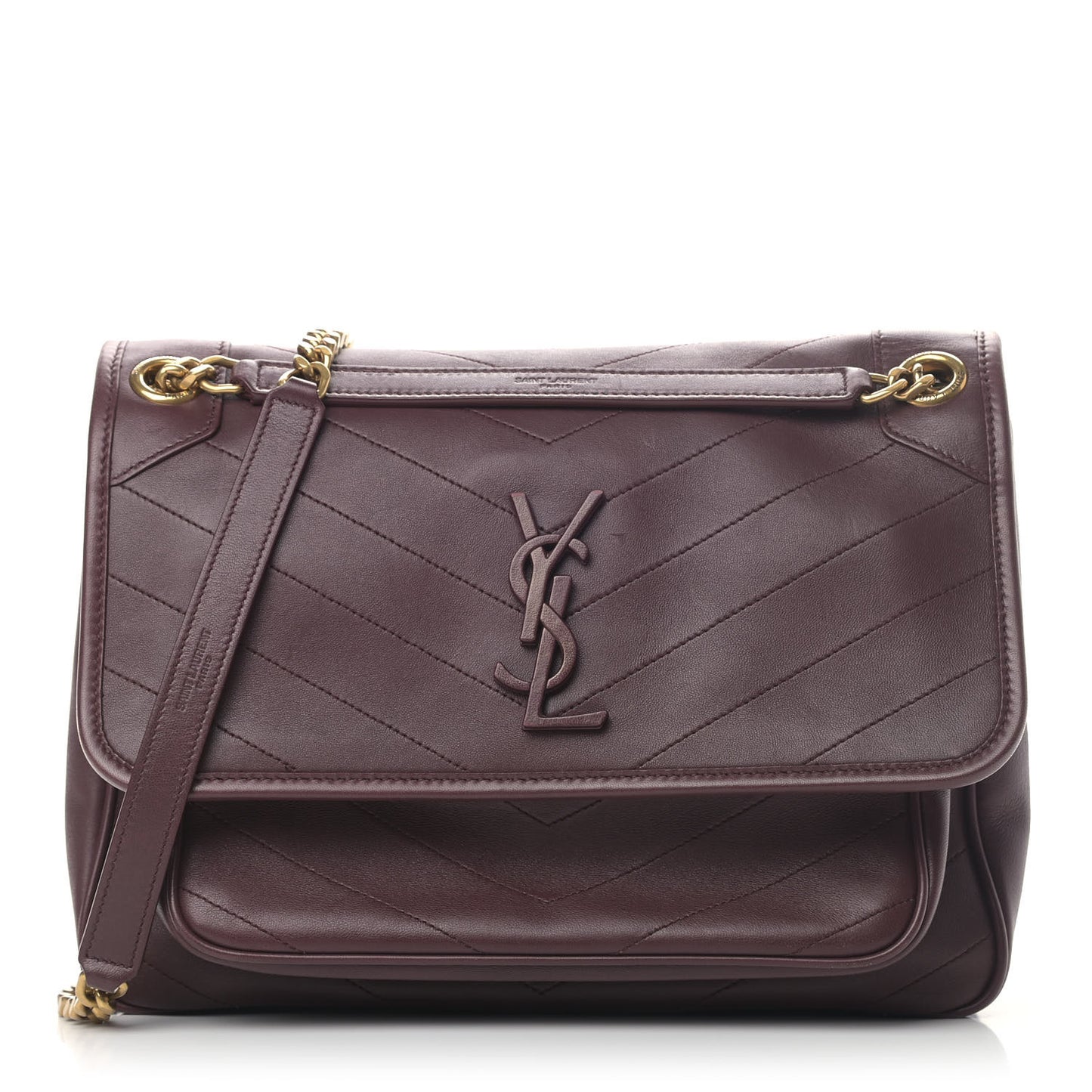 Lambskin Matelasse Monogram Medium Niki Chain Satchel Burgundy