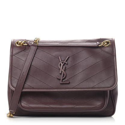 Saint Laurent Lambskin Matelasse Monogram Medium Niki Chain Satchel Burgundy 1 of 9