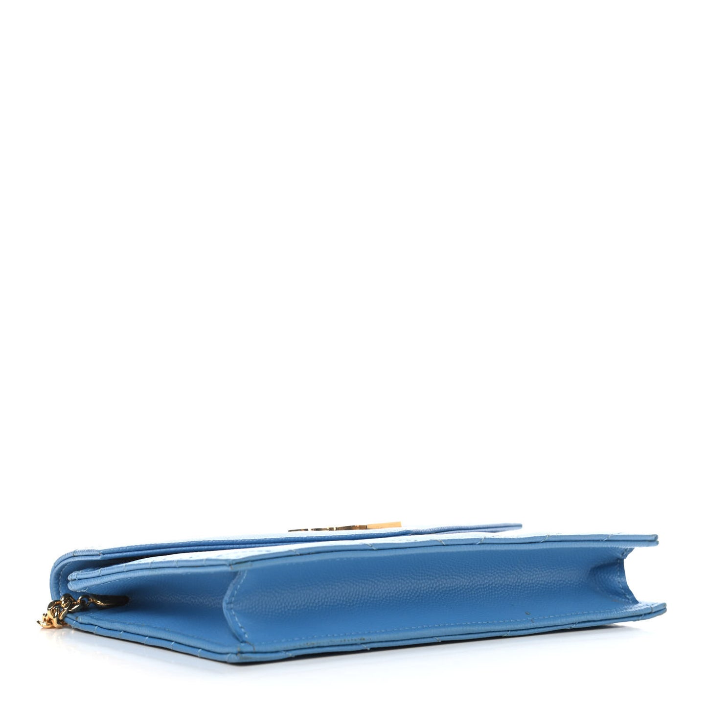 Grain De Poudre Matelasse Chevron Monogram Envelope Chain Wallet Blue Clair