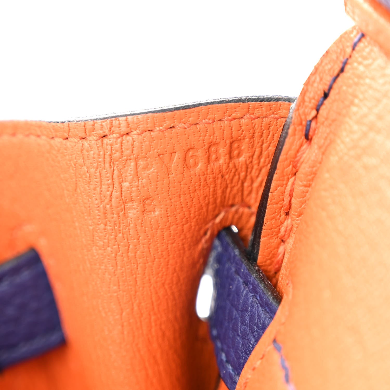 Hermes Togo Verso Birkin 25 Bleu Encre Orange 7 of 12