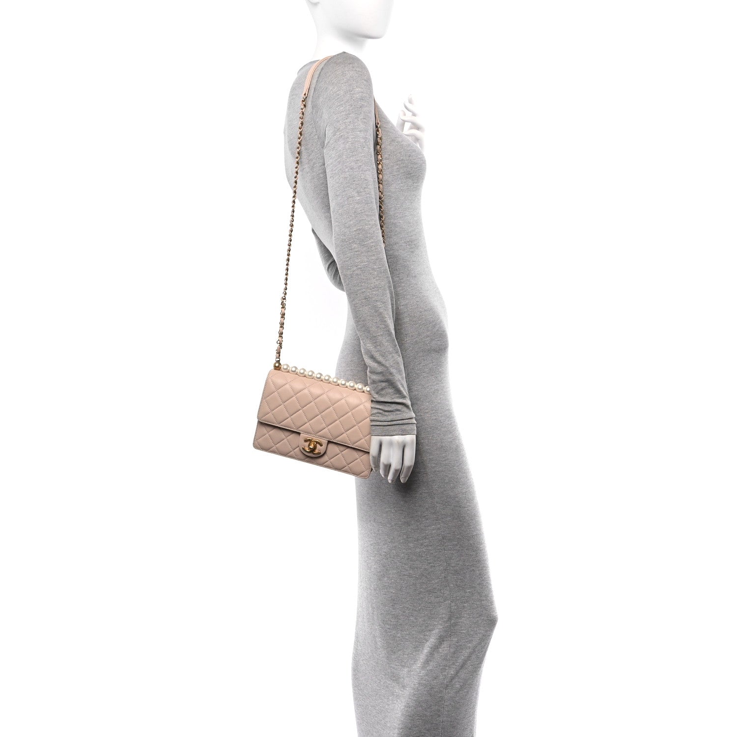 Chanel Lambskin Quilted Small Chic Pearls Flap Light Beige 2 of 12