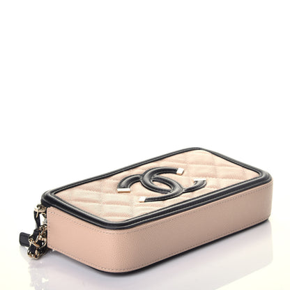 Chanel Caviar Quilted CC Filigree Clutch With Chain Beige Black 4 of 10