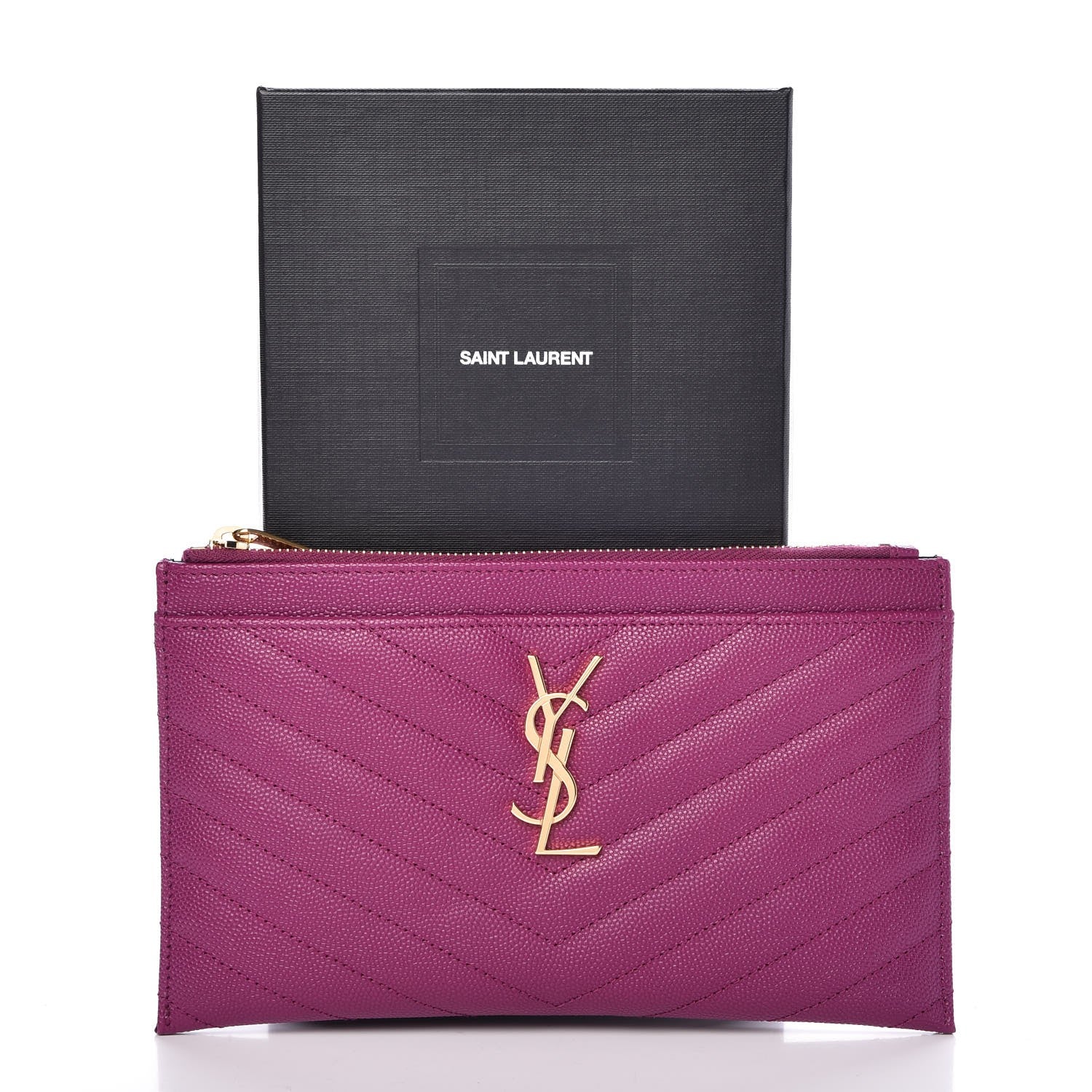 Saint Laurent Grain De Poudre Chevron Monogram Bill Pouch Dark Grape 13 of 13