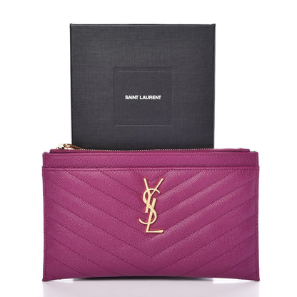 Saint Laurent Grain De Poudre Chevron Monogram Bill Pouch Dark Grape 13 of 13